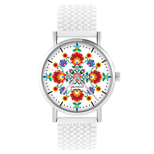 zegarki damskie Zegarek - Folkowa mandala - silikonowy, biały