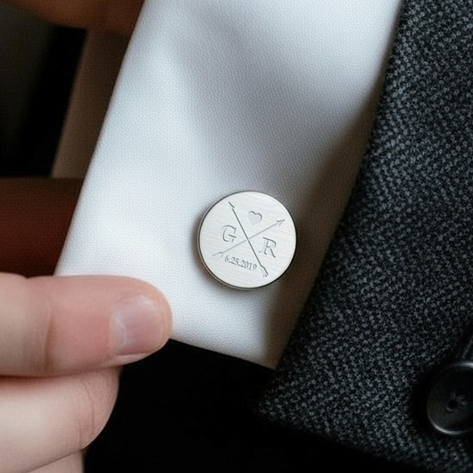 spinki do mankietów Srebrne spinki do mankietów z inicjałami i datą