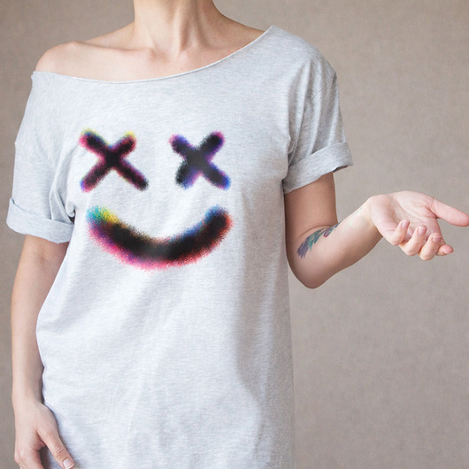 t-shirt damskie Uśmiechajmy się Szary Oversize