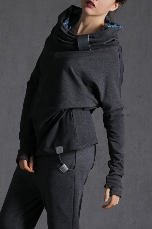 bluza z kapturem damska Nubee - Bluza QOM#01 - Komin prosty