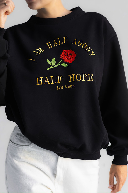bluza bez kaptura damska Bluza z haftem Jane Austen