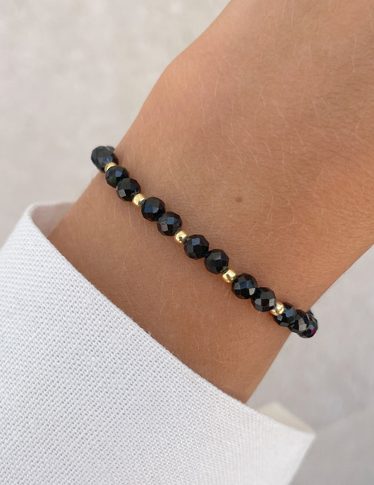 bransoletki z kamieni naturalnych Bransoletka na gumce z czarnego turmalinu z hematytem