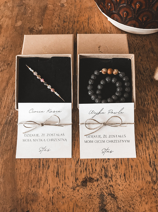 bransoletki z kamieni naturalnych Komplet bransoletek prezent dla Rodziców Chrzestnych Blossom i Rocky