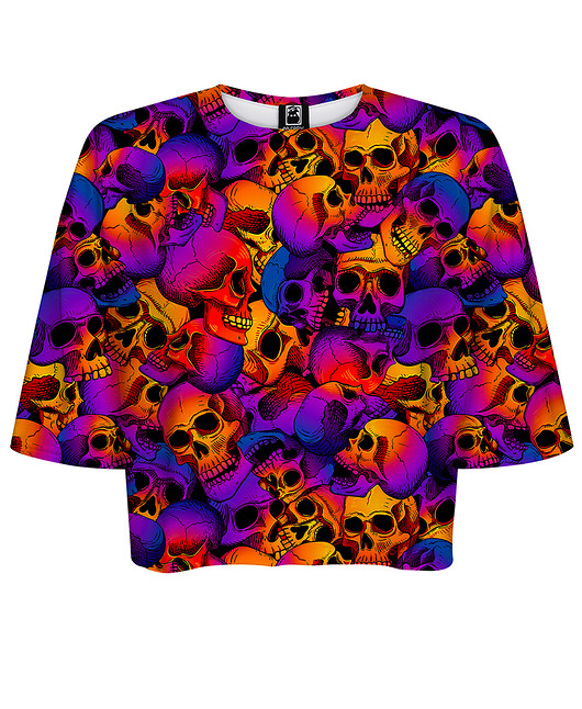 t-shirt damskie DR.CROW T-shirt Krótki CROP Skulls Ombre