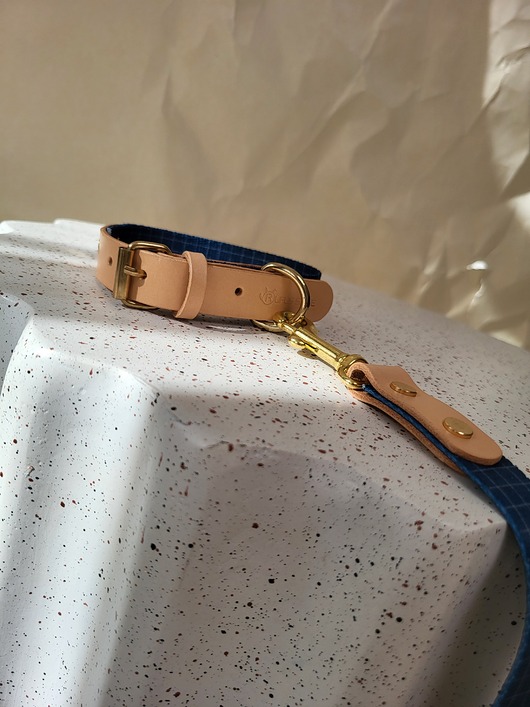 smycze i obroże dla psów i kotów Obroża Łączona Royal Blue / Nude Leather 2 cm