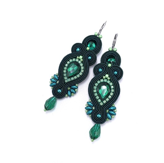 kolczyki soutache Kolczyki sutasz zielone wieczorowe długie Orina
