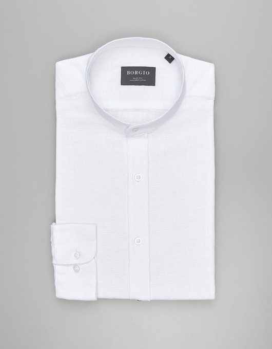 koszule męskie Koszula limido ze stójką 00556 długi rękaw biały slim fit
