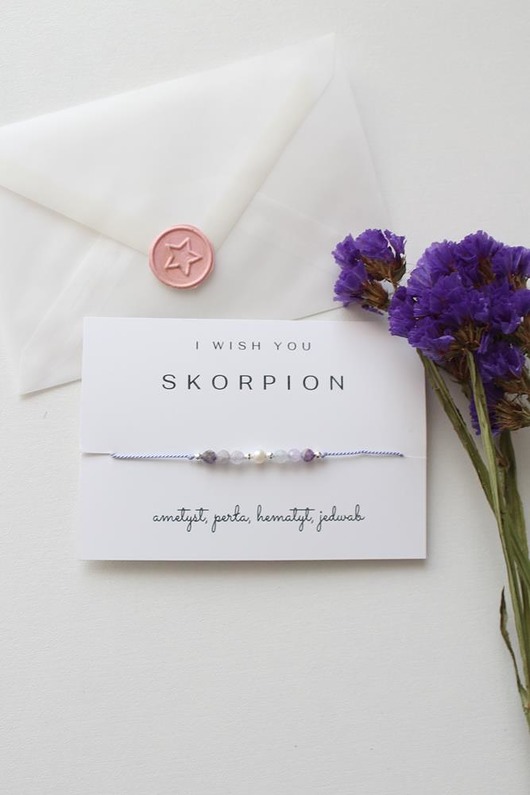 bransoletki z kamieni naturalnych SKORPION  -bransoletka zodiakalna - ametyst, perła, hematyt