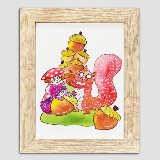 obrazy i plakaty do pokoju dziecięcego Leśna ilustracja w ramce + naklejki