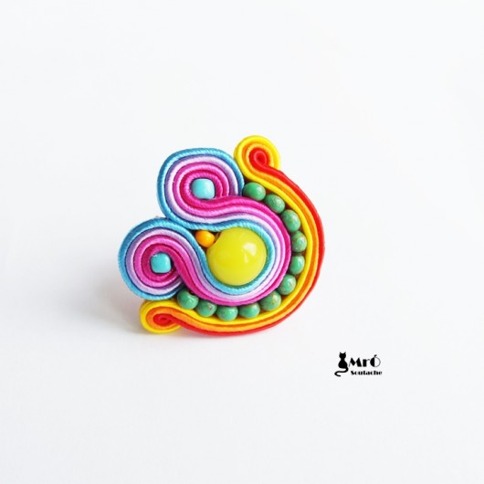 Kolorowy pierścionek sutasz (soutache) Mró Soutache