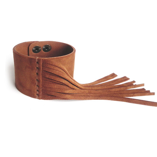 Bransoleta skórzana fringe boho koniakowa Mikashka