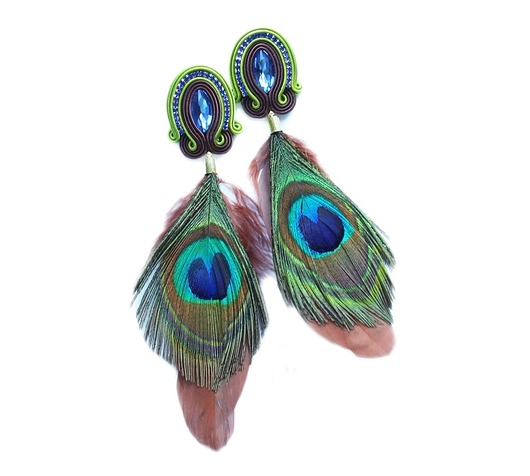 Peacock Eye-Spektakularne kolczyki soutache Mró Soutache