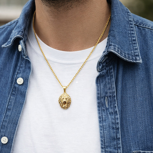 biżuteria męska Naszyjnik złoty  LEW , zawieszka z lwem  zodiak dla niego