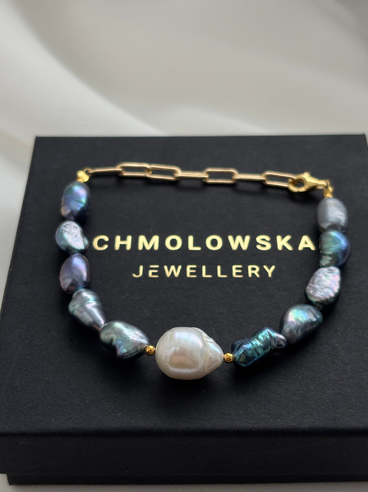 bransoletki złote Bransoletka  unikat Perły Granatowe