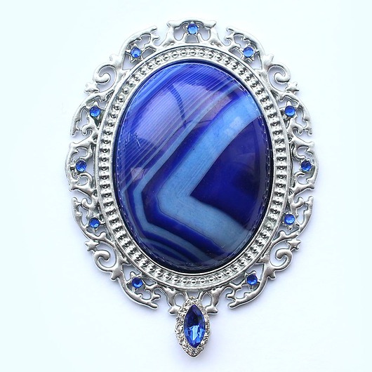 broszki UNIKAT - broszka kameliowa z agatem niebieskim