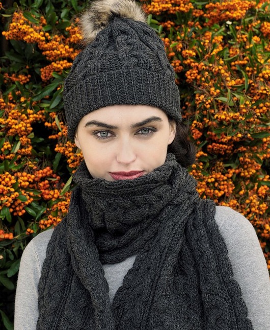 czapki damskie Zestaw CZAPKA  + SZALIK Z pomponami 100% wełna Merino - UNISEX
