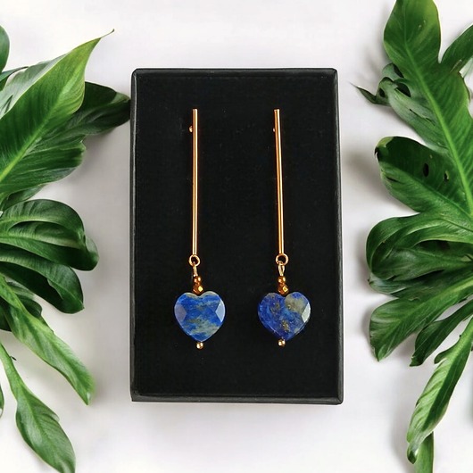 kolczyki z kamieniami Kolczyki serduszka LAPIS LAZULI : długie : wyjątkowy prezent