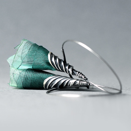kolczyki wire wrapping Srebrne kolczyki koła miętowe