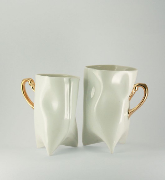 Dwa porcelanowe kubeczki złote uszko ENDE ceramics