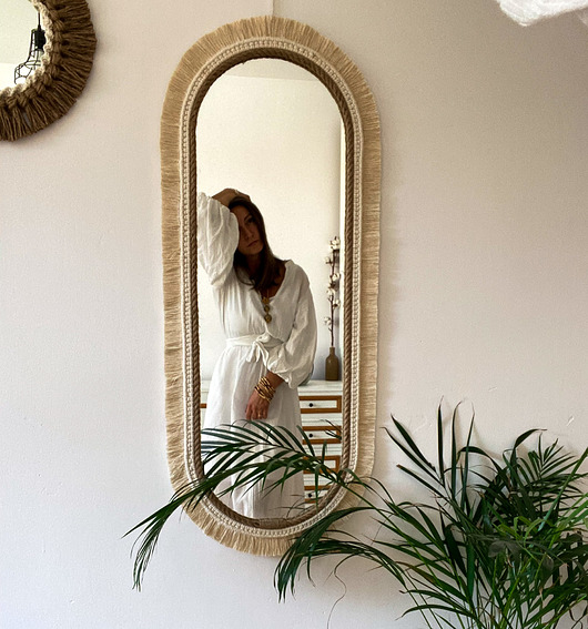 lustra stojące i wiszące Lustro makrama/juta OVAL