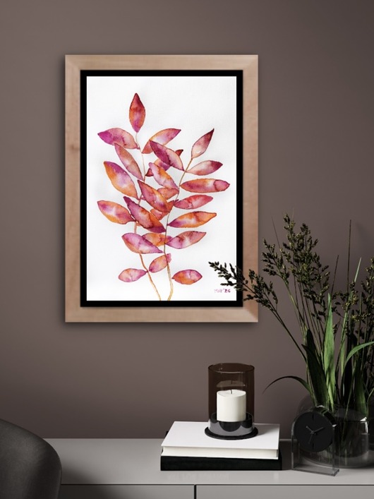 obrazy Listki róż/pomarańcz a4 - akwarela