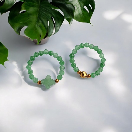 pierścionki elastyczne Zestaw pierścionków : marokańska koniczynka, awenturyn zielony