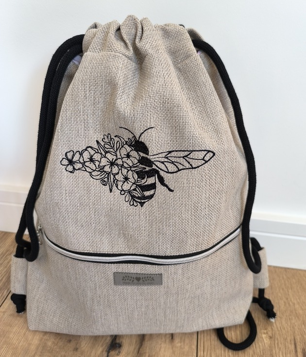 plecaki Worek beżowy z pszczołą z kieszonką na suwak