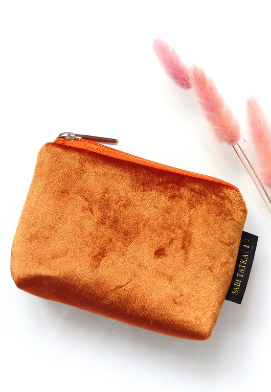 portfele damskie Portfel card holder z weluru Pomarańczowy