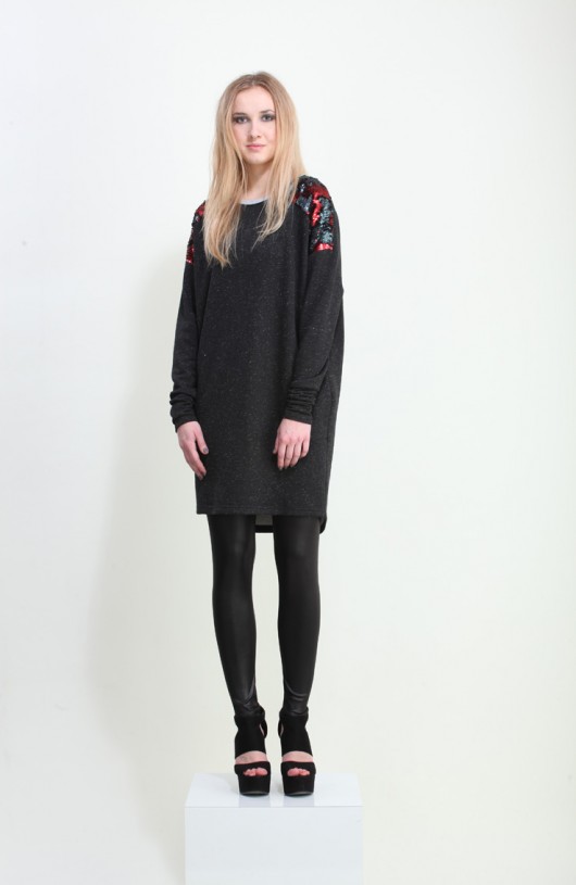 MIA antracite jersey dress with red sequines YES TO DRESS