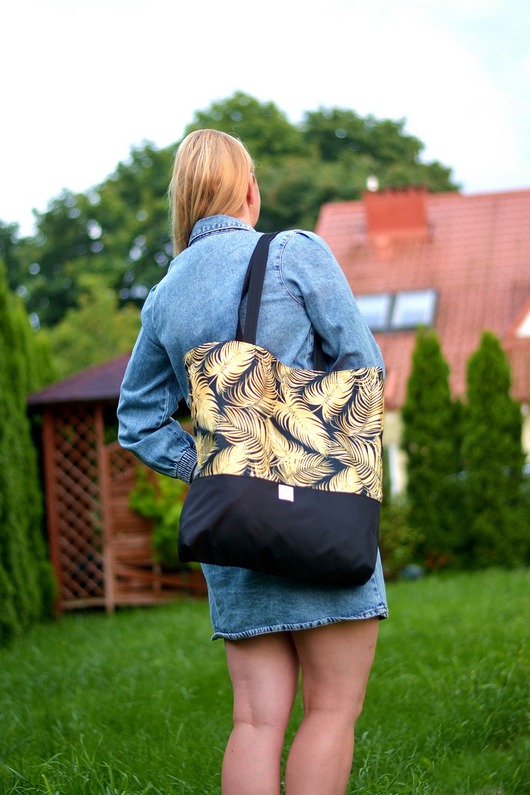 torby na ramię Torba shopper na zakupy wodoodporna zakupowa XXL torba złote pióra