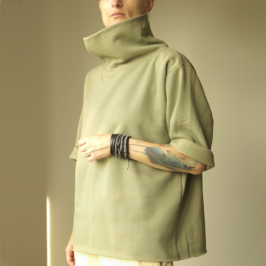 bluzki kimonowe damskie Bluza golf rękaw do łokcia blada oliwka