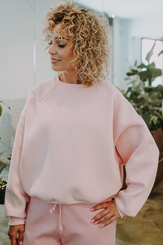 bluza bez kaptura damska Bluza Basic oversize pudrowy róż