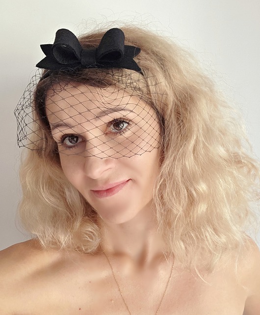 fascynatory Fascynator  czarny elegancki z woalką