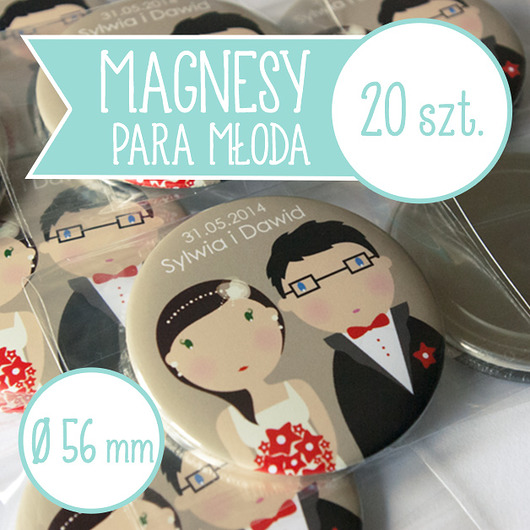 20 szt. magnesy ślubne Młoda Para 56 mm inkipinki