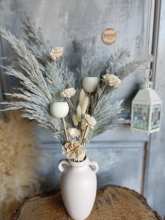 dodatki - różne Boho kompozycja do wazonu, szare pampasy
