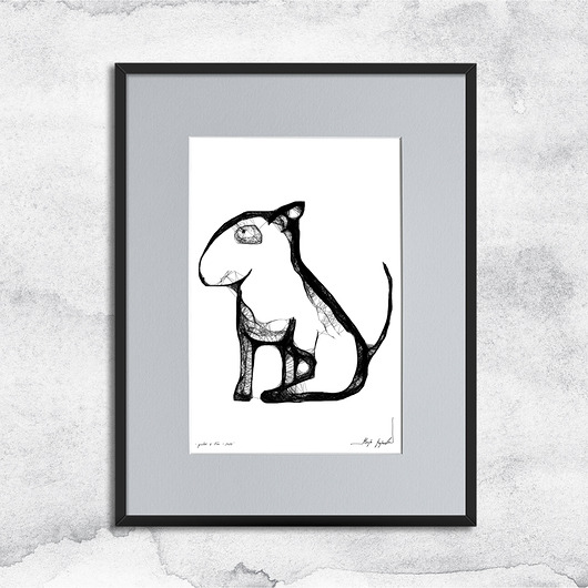 grafiki i ilustracje Autorska grafika z ramą - nr 109 - bulterier