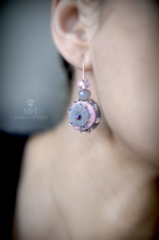 Pink & Gray  earrings FlowerFelt Design