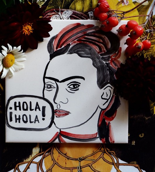 kafle i panele Kafelek ręcznie malowany z Fridą Kahlo - Hola hola