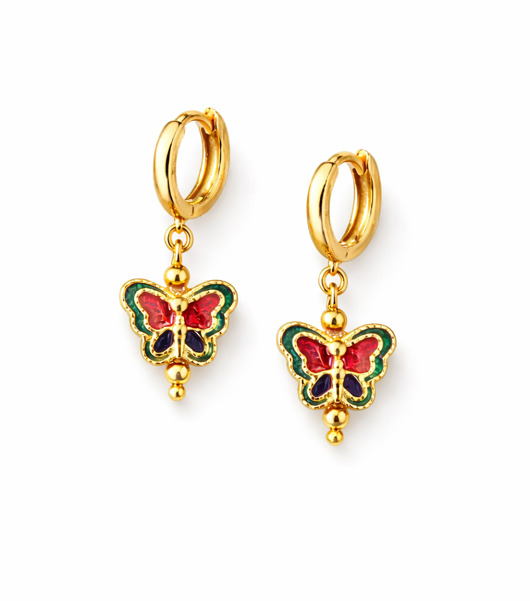 kolczyki pozłacane Kolczyki MOTYLKI- srebro złocone 24K unikaty