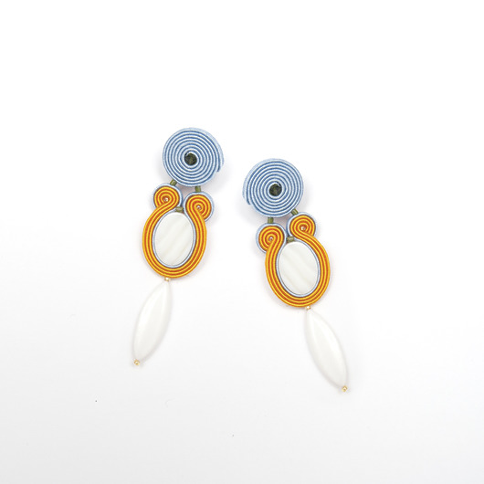kolczyki soutache Kolczyki jasnoniebieskie, pomarańczowe - długie