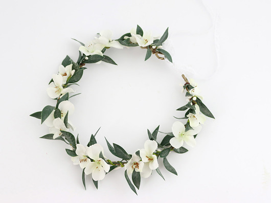 wianki komunijne Kwiatowy wianek na głowę - białe kwiaty