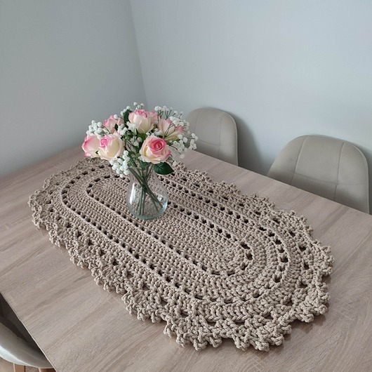 obrusy i serwetki Bieżnik szydełkowy ze sznurka owalny 50cmx100cm