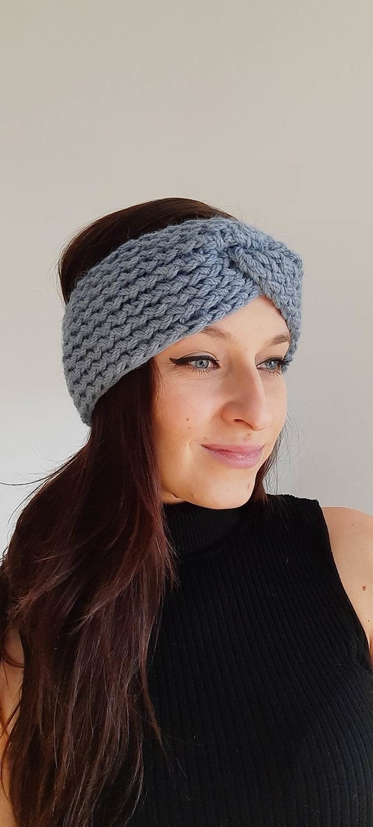 opaski do włosów Dziergana zimowa opaska blue szafir- owcza wełna i alpaka