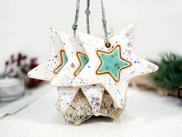 3 ceramiczne ozdoby świąteczne - lazur 10FingersArt