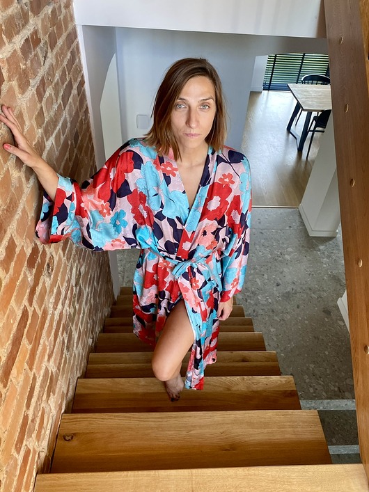 szlafroki damskie Szlafrok narzutka kimono w żakardowe kwiaty