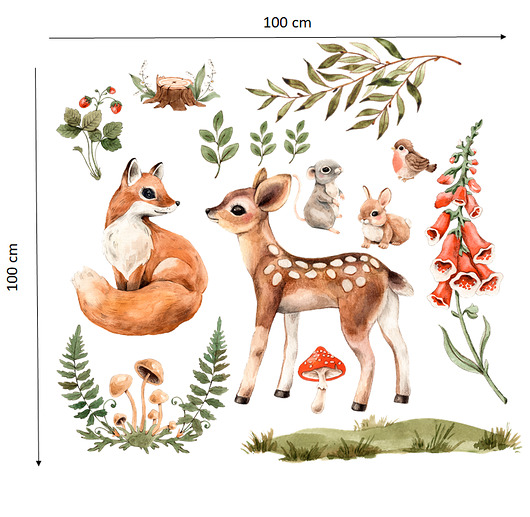 naklejki ścienne do pokoju dziecka Zestaw naklejek ściennych Woodland 100