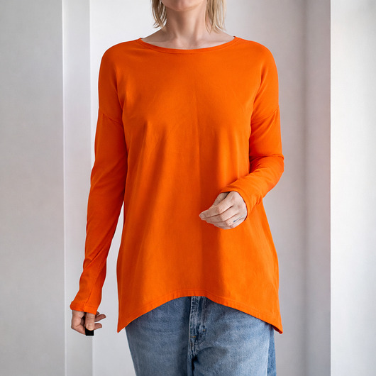 bluzki z długim rękawem damskie Wąski rękaw bluzka Pomarańczowa
