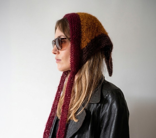 czapki damskie Chustka moherowa z jedwabiem ruda