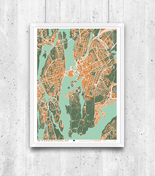 Sztokholm - plan miasta, plakat minimalmill