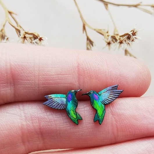 kolczyki drewniane Koliberki malowane